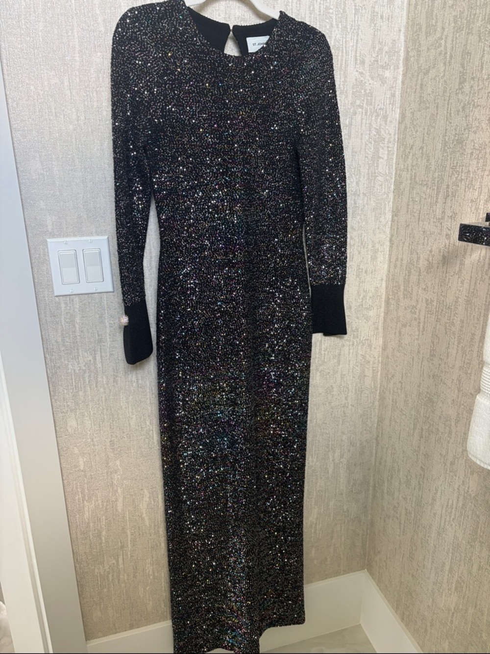 St. John Black Glitter Knit Long-Sleeve Dress